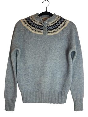 The Import Workshop Vintage 100% Wool Light Blue Fair Isle Large Sweater